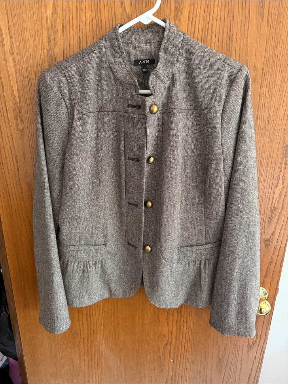 Apt. 9 Women's Brown-Gray Tweed Military-Style Button Jacket
